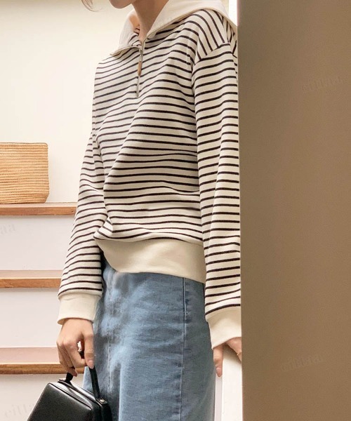 Dalfwin（ダールフィン）の「セーラーカラーハーフジップボーダースウェット（スウェット・レディース・ブラック/レッド/グレー系その他・FREE）」の7枚目の写真