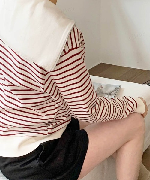 Dalfwin（ダールフィン）の「セーラーカラーハーフジップボーダースウェット（スウェット・レディース・ブラック/レッド/グレー系その他・FREE）」の16枚目の写真