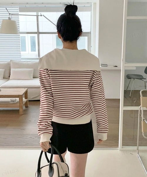 Dalfwin（ダールフィン）の「セーラーカラーハーフジップボーダースウェット（スウェット・レディース・ブラック/レッド/グレー系その他・FREE）」の20枚目の写真