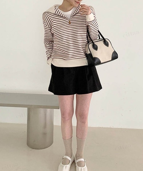 Dalfwin（ダールフィン）の「セーラーカラーハーフジップボーダースウェット（スウェット・レディース・ブラック/レッド/グレー系その他・FREE）」の6枚目の写真