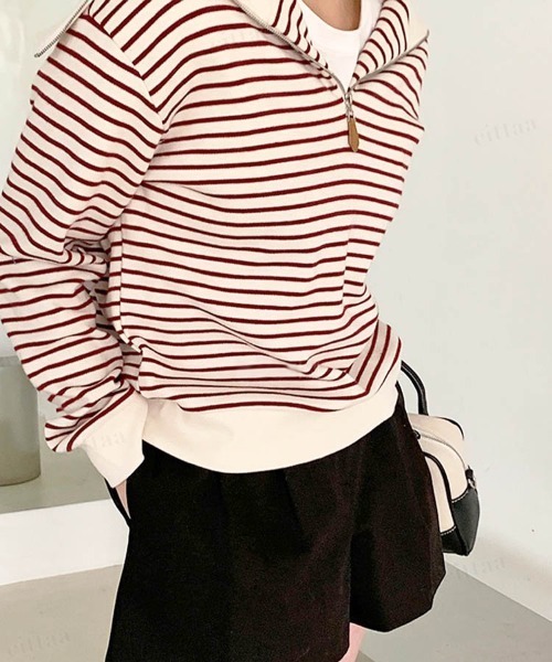 Dalfwin（ダールフィン）の「セーラーカラーハーフジップボーダースウェット（スウェット・レディース・ブラック/レッド/グレー系その他・FREE）」の13枚目の写真