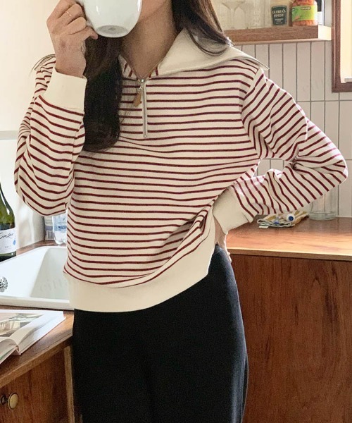 Dalfwin（ダールフィン）の「セーラーカラーハーフジップボーダースウェット（スウェット・レディース・ブラック/レッド/グレー系その他・FREE）」の9枚目の写真