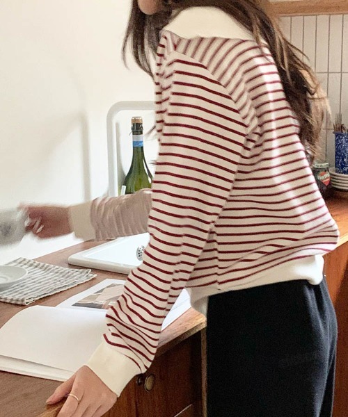 Dalfwin（ダールフィン）の「セーラーカラーハーフジップボーダースウェット（スウェット・レディース・ブラック/レッド/グレー系その他・FREE）」の17枚目の写真