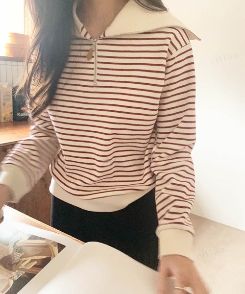 Dalfwin（ダールフィン）の「セーラーカラーハーフジップボーダースウェット（スウェット・レディース・ブラック/レッド/グレー系その他・FREE）」の10枚目の写真