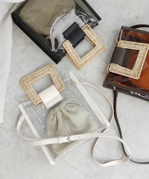 minia（ミニア）の「ラタンハンドルクリアバッグ（ハンドバッグ・レディース・モカ/ブラック/クリア・FREE）」の15枚目の写真