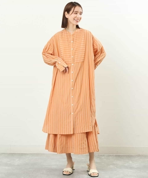 MK MICHEL KLEIN（エムケーミッシェルクラン）の「ストライプ柄シャツワンピース/洗える（シャツワンピース・レディース・オレンジ/ブルー・38）」の7枚目の写真