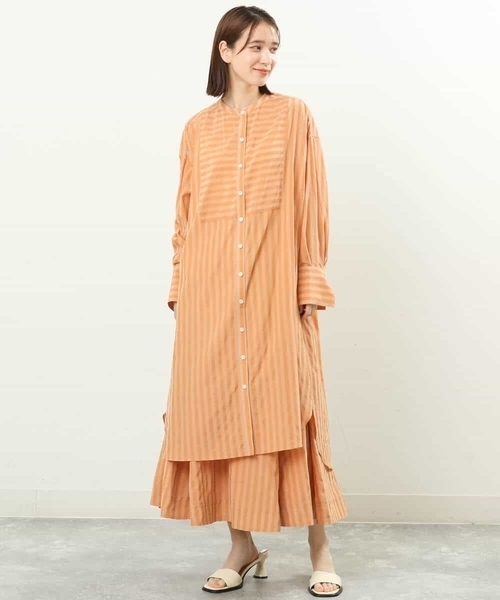 MK MICHEL KLEIN（エムケーミッシェルクラン）の「ストライプ柄シャツワンピース/洗える（シャツワンピース・レディース・オレンジ/ブルー・38）」の3枚目の写真