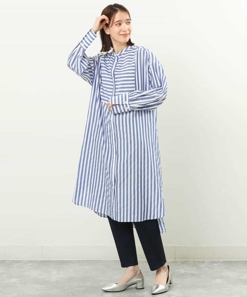 MK MICHEL KLEIN（エムケーミッシェルクラン）の「ストライプ柄シャツワンピース/洗える（シャツワンピース・レディース・オレンジ/ブルー・38）」の4枚目の写真