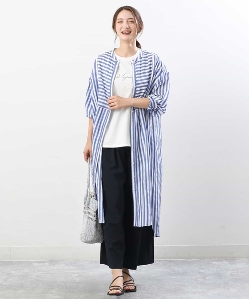 MK MICHEL KLEIN（エムケーミッシェルクラン）の「ストライプ柄シャツワンピース/洗える（シャツワンピース・レディース・オレンジ/ブルー・38）」の5枚目の写真