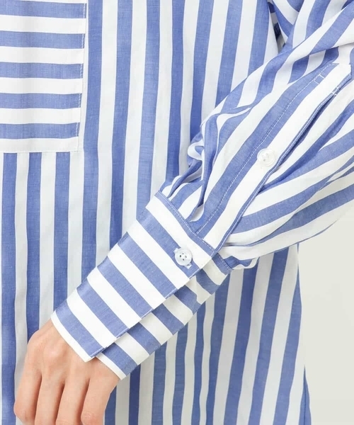 MK MICHEL KLEIN（エムケーミッシェルクラン）の「ストライプ柄シャツワンピース/洗える（シャツワンピース・レディース・オレンジ/ブルー・38）」の9枚目の写真