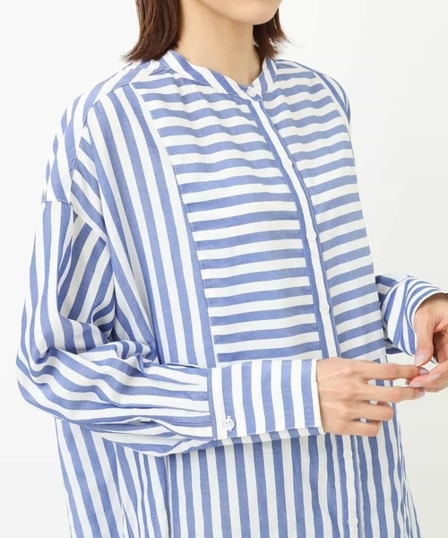 MK MICHEL KLEIN（エムケーミッシェルクラン）の「ストライプ柄シャツワンピース/洗える（シャツワンピース・レディース・オレンジ/ブルー・38）」の6枚目の写真