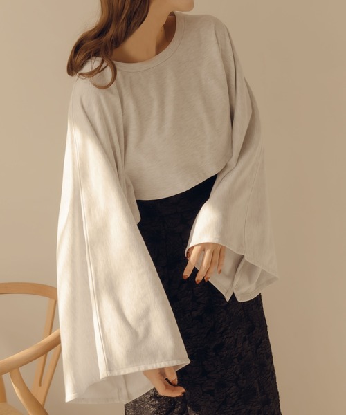 fupel（フぺル）の「フレアスリーブスリットスウェット（スウェット・レディース・ピンク/グレー・FREE）」の4枚目の写真