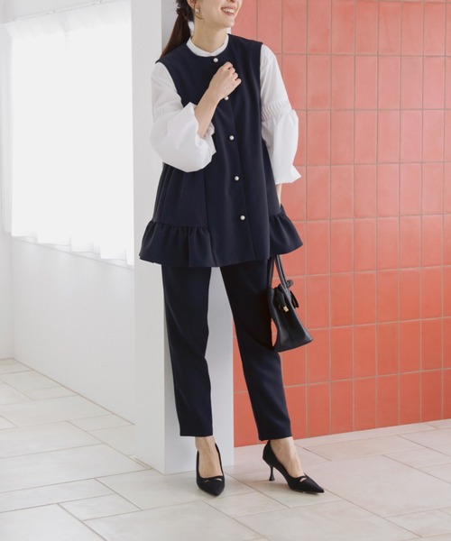 エステル縮絨ブラウス　濃紺　XS ご自宅でお洗濯可能/日本製/防シワ【SONO/ソーノ】【SONO NAVY】＜防