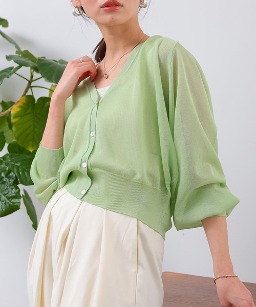 Chez toi（シェトワ）の「シアーラグラン短丈カーディガン（カーディガン/ボレロ・レディース・グリーン/アイボリー/イエロー/ブラック・FREE）」の4枚目の写真