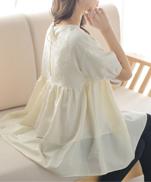 AMELY（エミリー）の「ジャガードフレアトップス（シャツ/ブラウス・レディース・ブラック/オフホワイト/グリーン・フリー）」の10枚目の写真