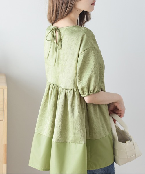 AMELY（エミリー）の「ジャガードフレアトップス（シャツ/ブラウス・レディース・ブラック/オフホワイト/グリーン・フリー）」の11枚目の写真