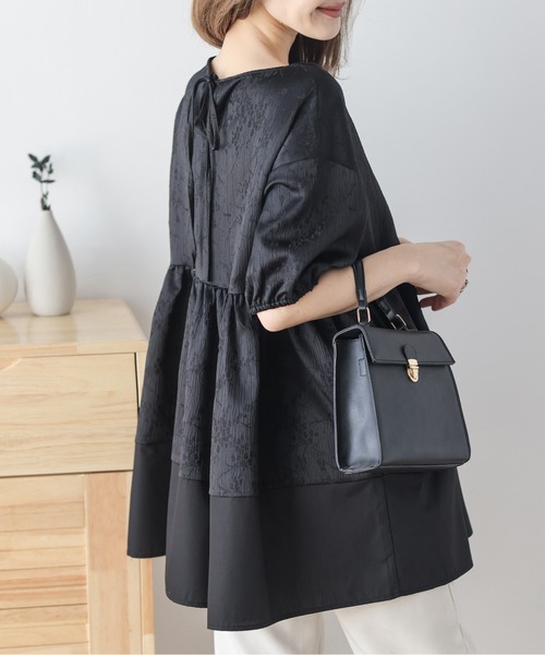 AMELY（エミリー）の「ジャガードフレアトップス（シャツ/ブラウス・レディース・ブラック/オフホワイト/グリーン・フリー）」の19枚目の写真