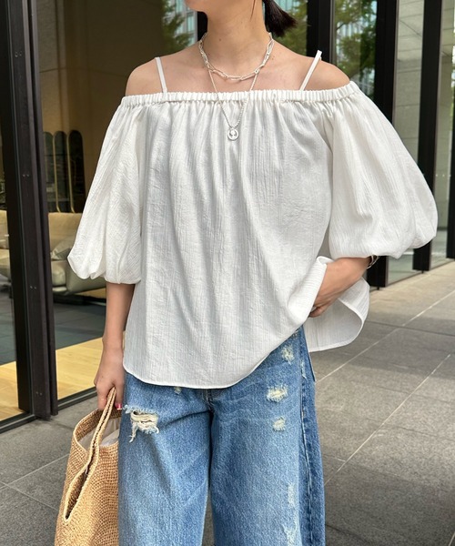 DouDou（ドゥドゥ）の「2WAYオフショルブラウス（シャツ/ブラウス・レディース・ブラック/オリーブ/オフホワイト・FREE）」の8枚目の写真