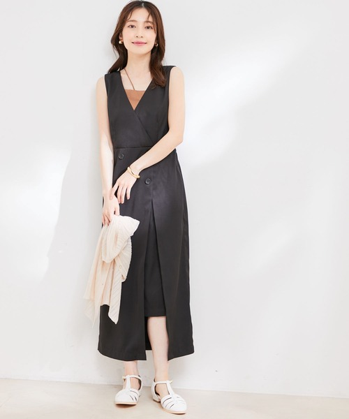 VIS（ビス）の「Vネックスリットジャンパースカート（ジャンパースカート・レディース・ブラック/キナリ/ベージュ系その他2・FREE）」の2枚目の写真