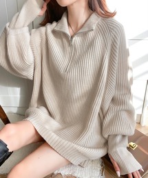 classicalelf | ルーズフィットが叶う！ボリュームスリーブ畦編みハーフジップニット(ニット/セーター)