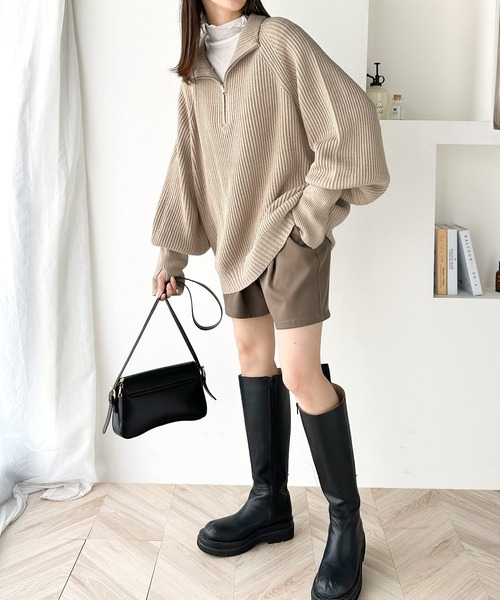 classicalelf（クラシカルエルフ）の「ルーズフィットが叶う！ボリュームスリーブ畦編みハーフジップニット（ニット/セーター・レディース・アイボリー/ブルー/ベージュ/ネイビー・LARGE/MEDIUM/SMALL/X-LARGE）」の12枚目の写真