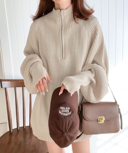 classicalelf（クラシカルエルフ）の「ルーズフィットが叶う！ボリュームスリーブ畦編みハーフジップニット（ニット/セーター・レディース・アイボリー/ブルー/ベージュ/ネイビー・LARGE/MEDIUM/SMALL/X-LARGE）」の20枚目の写真