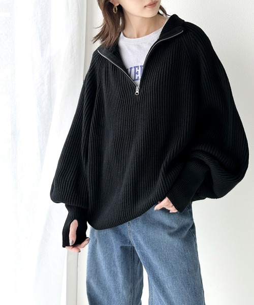 classicalelf（クラシカルエルフ）の「ルーズフィットが叶う！ボリュームスリーブ畦編みハーフジップニット（ニット/セーター・レディース・アイボリー/ブルー/ベージュ/ネイビー・LARGE/MEDIUM/SMALL/X-LARGE）」の22枚目の写真