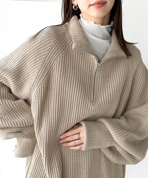 classicalelf（クラシカルエルフ）の「ルーズフィットが叶う！ボリュームスリーブ畦編みハーフジップニット（ニット/セーター・レディース・アイボリー/ブルー/ベージュ/ネイビー・LARGE/MEDIUM/SMALL/X-LARGE）」の21枚目の写真