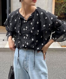 fredy emue | シアー楊柳刺繍ケープブラウス(シャツ/ブラウス)