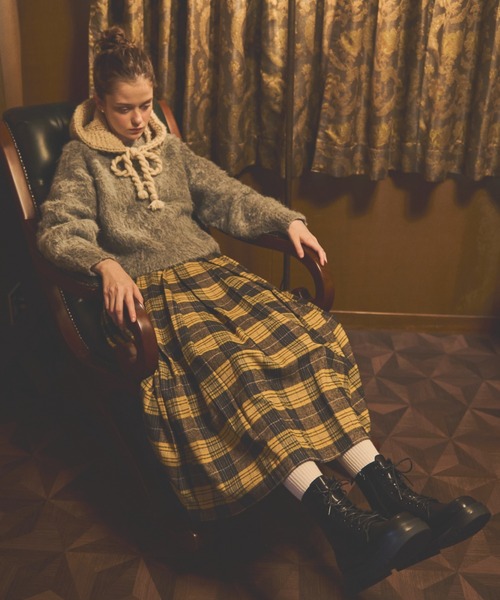 MERLOT(メルロー)の「タータンチェックタックスカート(スカート・レディース・イエロー/ベージュ・S/FREE)」の3枚目の写真