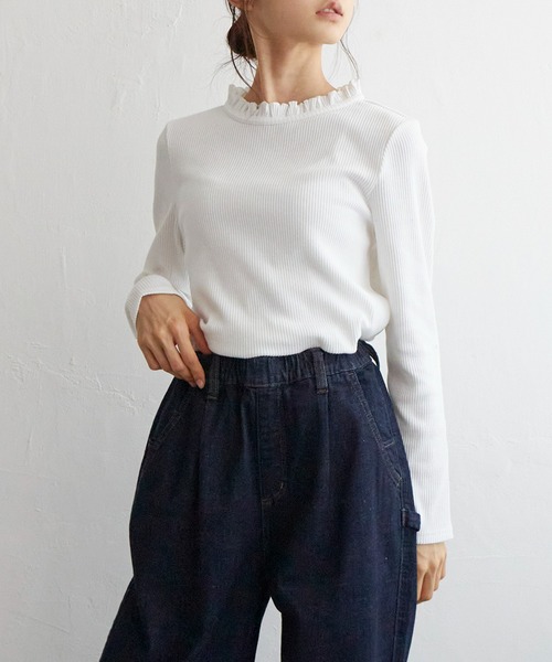 LBC（エルビーシー）の「三角テレコ襟フリルロンT（Tシャツ/カットソー・レディース・オレンジ/グリーン/ブラック/ホワイト・M/L）」の2枚目の写真