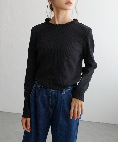 LBC（エルビーシー）の「三角テレコ襟フリルロンT（Tシャツ/カットソー・レディース・オレンジ/グリーン/ブラック/ホワイト・M/L）」の3枚目の写真