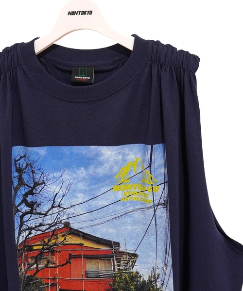 NON TOKYO（ノントーキョー）の「GATHER SLEEVE C/S（Tシャツ/カットソー・レディース・ホワイト/ネイビー・FREE）」の4枚目の写真