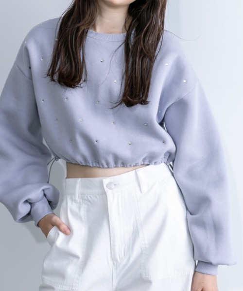 OLIVE des OLIVE（オリーブデオリーブ）の「【一部WEB店舗限定カラー有】きらきらクロップドトップス　1032060190（スウェット・レディース・ピンク/オフホワイト/ブラック/サックスブルー・FREE）」の4枚目の写真