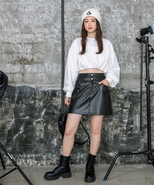 OLIVE des OLIVE（オリーブデオリーブ）の「【一部WEB店舗限定カラー有】きらきらクロップドトップス　1032060190（スウェット・レディース・ピンク/オフホワイト/ブラック/サックスブルー・FREE）」の5枚目の写真