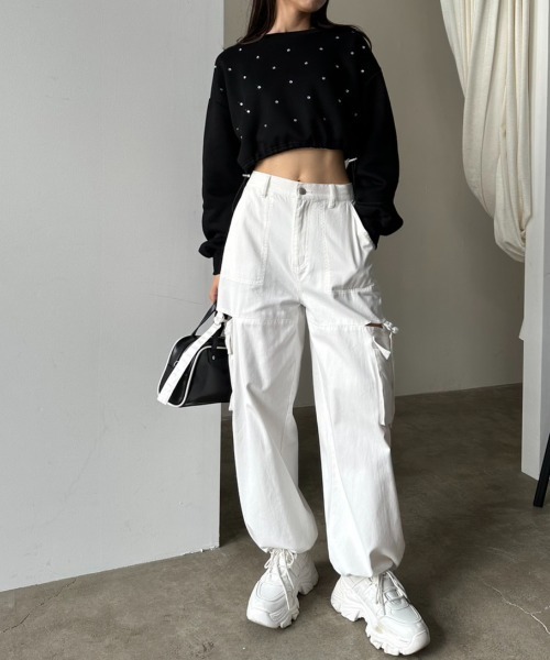 OLIVE des OLIVE（オリーブデオリーブ）の「【一部WEB店舗限定カラー有】きらきらクロップドトップス　1032060190（スウェット・レディース・ピンク/オフホワイト/ブラック/サックスブルー・FREE）」の12枚目の写真