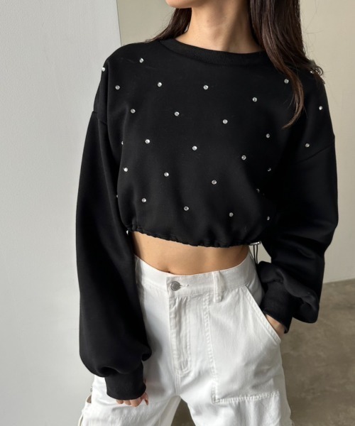 OLIVE des OLIVE（オリーブデオリーブ）の「【一部WEB店舗限定カラー有】きらきらクロップドトップス　1032060190（スウェット・レディース・ピンク/オフホワイト/ブラック/サックスブルー・FREE）」の15枚目の写真