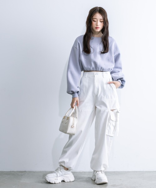 OLIVE des OLIVE（オリーブデオリーブ）の「【一部WEB店舗限定カラー有】きらきらクロップドトップス　1032060190（スウェット・レディース・ピンク/オフホワイト/ブラック/サックスブルー・FREE）」の17枚目の写真