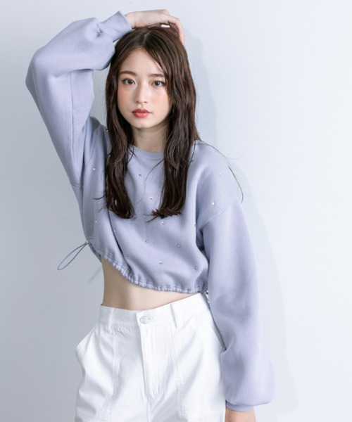 OLIVE des OLIVE（オリーブデオリーブ）の「【一部WEB店舗限定カラー有】きらきらクロップドトップス　1032060190（スウェット・レディース・ピンク/オフホワイト/ブラック/サックスブルー・FREE）」の20枚目の写真