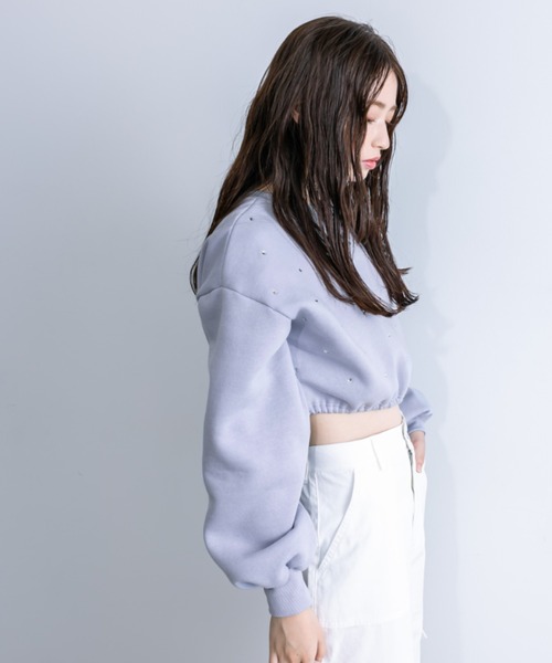 OLIVE des OLIVE（オリーブデオリーブ）の「【一部WEB店舗限定カラー有】きらきらクロップドトップス　1032060190（スウェット・レディース・ピンク/オフホワイト/ブラック/サックスブルー・FREE）」の21枚目の写真