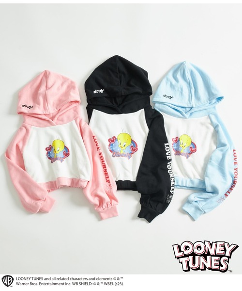 ANAP kids（アナップキッズ）の「Tweetyコラボ/裏毛ラグランスウェットパーカー【親子お揃い】（パーカー・キッズ・ピンク/サックスブルー/ブラック・110cm/130cm/120cm）」の3枚目の写真