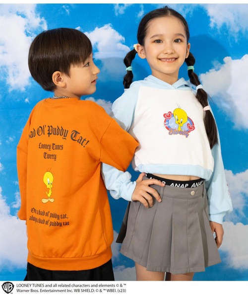 ANAP kids（アナップキッズ）の「Tweetyコラボ/裏毛ラグランスウェットパーカー【親子お揃い】（パーカー・キッズ・ピンク/サックスブルー/ブラック・110cm/130cm/120cm）」の16枚目の写真