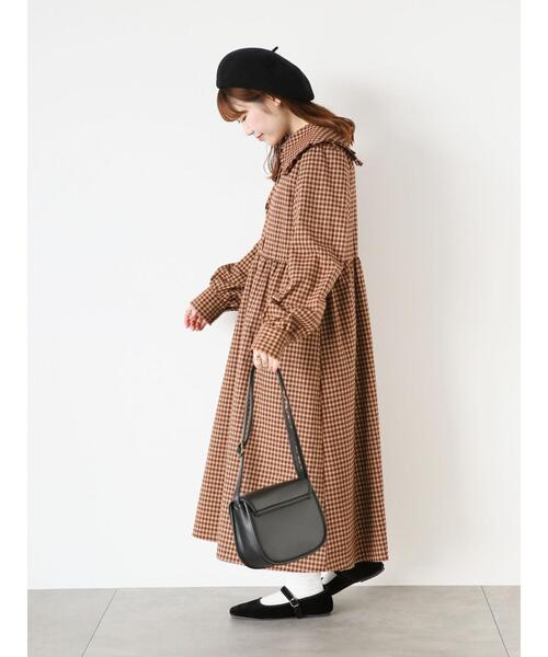 ehka sopo(エヘカソポ)の「ビッグ襟チェックワンピース(ワンピース・レディース・ブラウン/レッド/グリーン・F)」の21枚目の写真