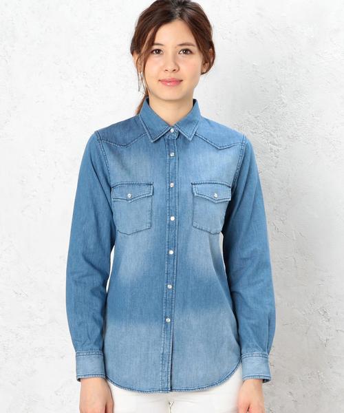 green label relaxing(グリーンレーベルリラクシング)の「GC INDIGO DNM ウエスタン シャツ◆(シャツ/ブラウス・レディース・ライトブルー/コバルトブルー・40/38)」の4枚目の写真