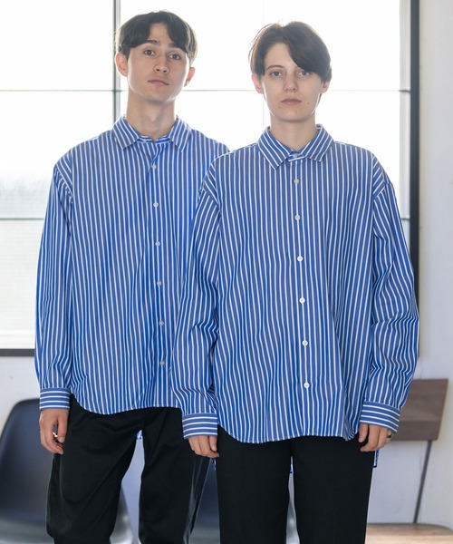 BRICK & SONS（ブリックアンドサンズ）の「＆リラックスバックプリーツシャツ＜ブルーワイドストライプ＞（シャツ/ブラウス・メンズ・ブルー・S/M/L/XS）」の16枚目の写真