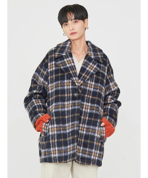 AMERICAN HOLIC(アメリカンホリック)の「チェックコクーンミディコート(その他アウター・レディース・ネイビー系3/ホワイト系その他7・L/M)」の12枚目の写真