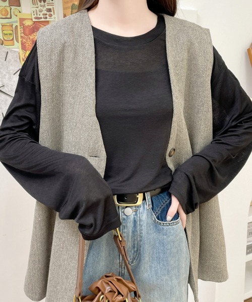 ABITOKYO(アビトーキョー)の「シアークルーネックトップス(Tシャツ/カットソー・レディース・ホワイト/ブラック/ベージュ・M/L/XL)」の3枚目の写真