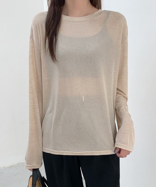 ABITOKYO(アビトーキョー)の「シアークルーネックトップス(Tシャツ/カットソー・レディース・ホワイト/ブラック/ベージュ・M/L/XL)」の17枚目の写真