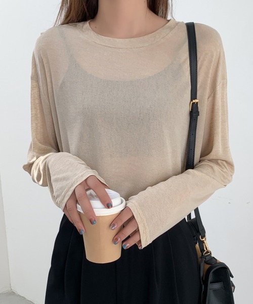 ABITOKYO(アビトーキョー)の「シアークルーネックトップス(Tシャツ/カットソー・レディース・ホワイト/ブラック/ベージュ・M/L/XL)」の18枚目の写真