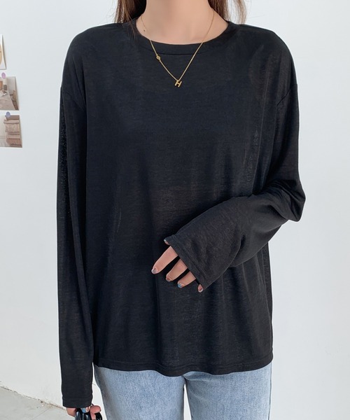 ABITOKYO(アビトーキョー)の「シアークルーネックトップス(Tシャツ/カットソー・レディース・ホワイト/ブラック/ベージュ・M/L/XL)」の10枚目の写真